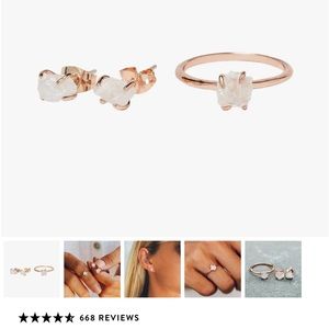 PURA VIDA Raw Crystal Earring + Ring Set Raw Clear Quartz and Rose Gold SIZE 7